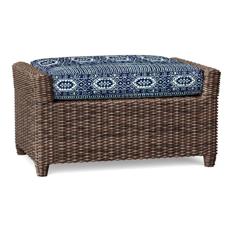 Sag Harbor Outdoor Ottoman, Batik Navy, Mocha