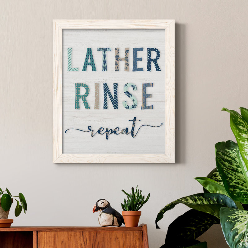 Lather Rinse Répétition - cadre photo, art textuel sur toile, Cadre blanc, H 24 po x l 18 po x P 1,5 po