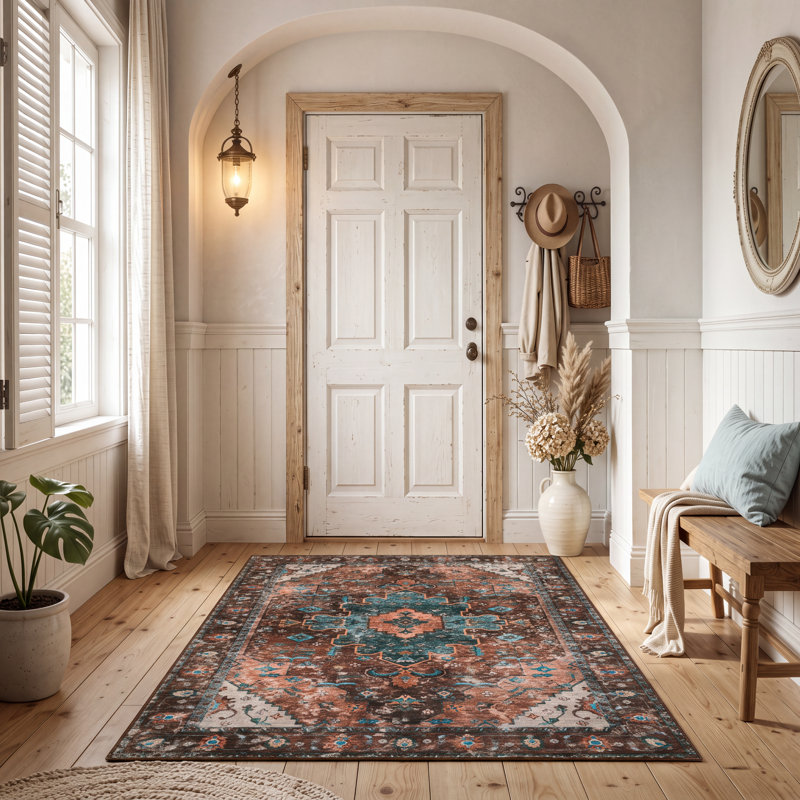 Tapis d'intérieur oriental persan lavable, résistant au passage, à poils courts, ne peluche pas, antidérapant et antitache, idéal pour l'entrée, la cuisine, la chambre, le salon et la salle à manger.