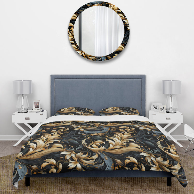 Ensemble de housse de couette noir et doré, Housse de couette simple + 1 taie décorative stan