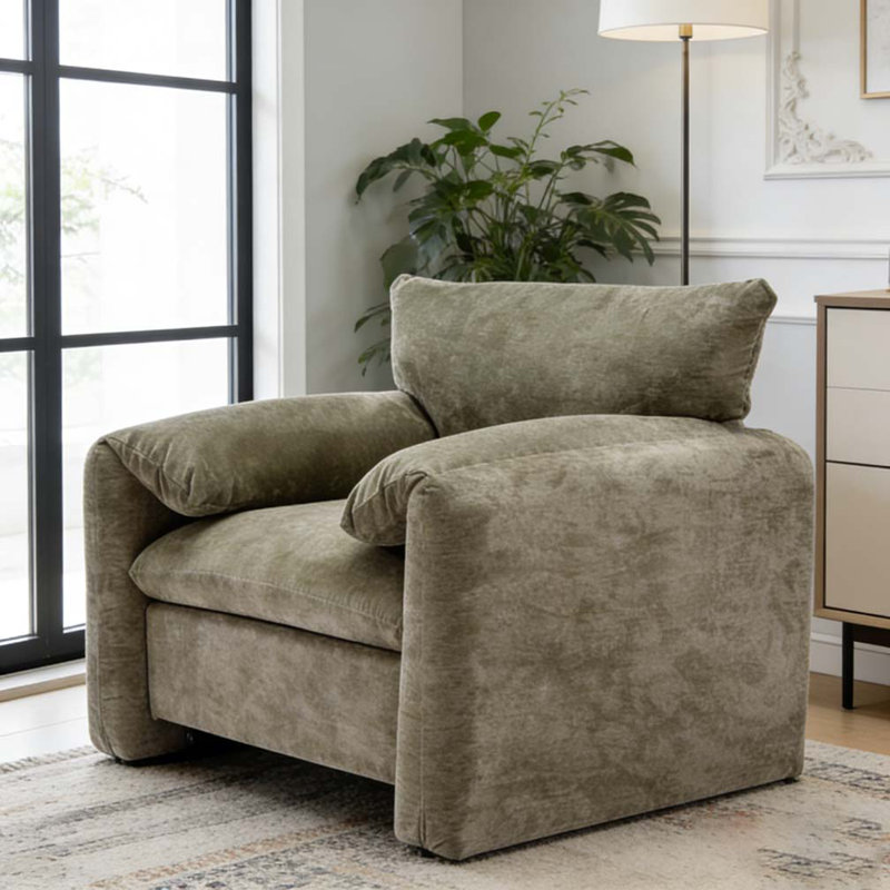 Modern Style Chenille Oversized Armchair Accent Chair, Matcha Green