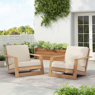 Momsen Outdoor Acacia Wood Lounge Chair With Removable Cushions