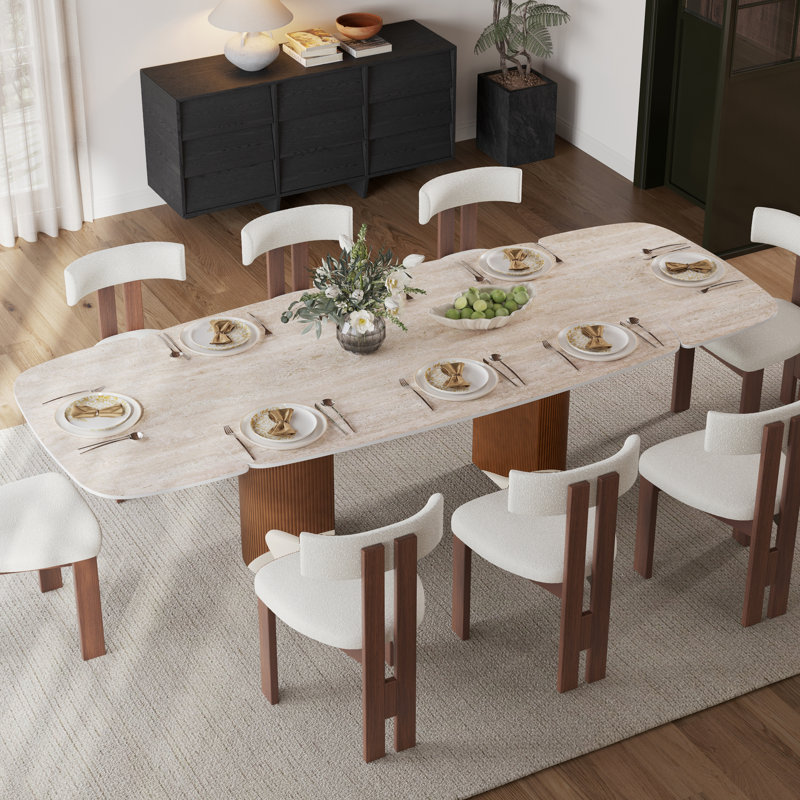 94.49" Extendable Sintered Stone Dining Table for 10 Seats, Rectangular Expandable Dining Table with Solid Wood Base, Modern Extendable Dining Table