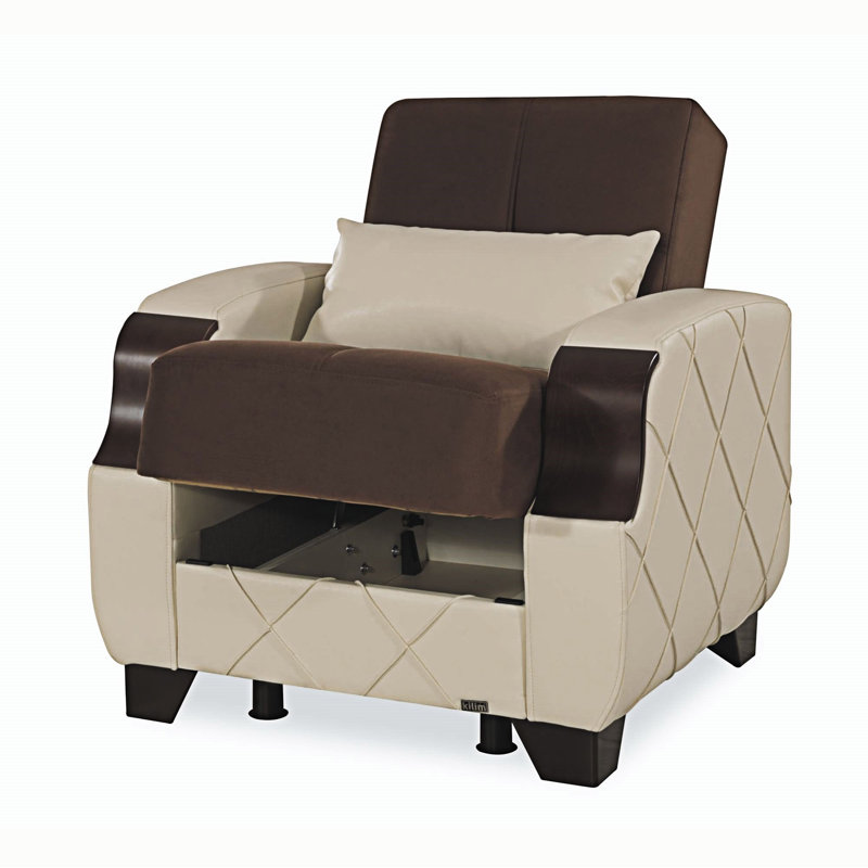 Fauteuil rembourré convertible avec rangement, Crème, crème, Brun