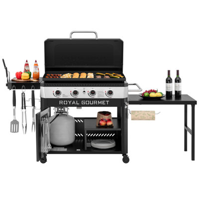 Royal Gourmet Premium 4-Burner Gas Griddle with Foldable Pull-out Side Table