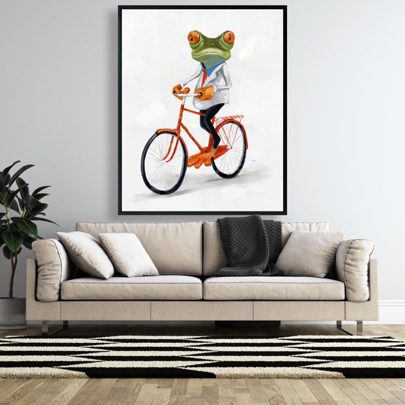 Drôle de grenouille chevauchant un vélo - décor de toile de chambre à coucher pittoresque