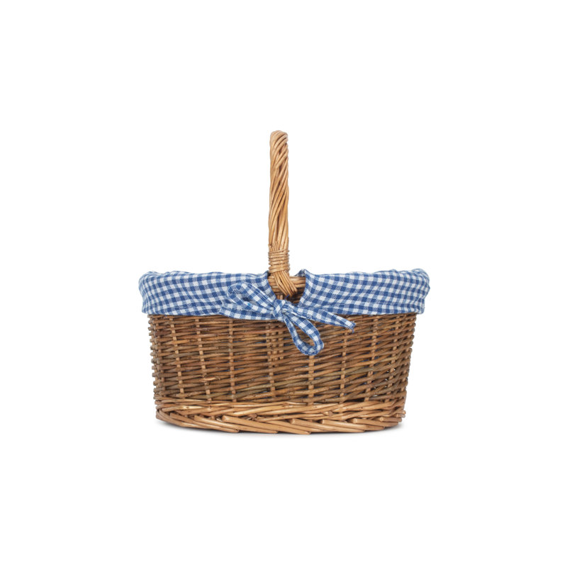  Wicker Double Steamed Shopper Basket with Lining, 29 cm H x 28 cm W x 22 cm D, Blue/White