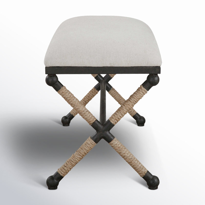 Milana Cotton Upholstered Bench, Oatmeal Basketweave