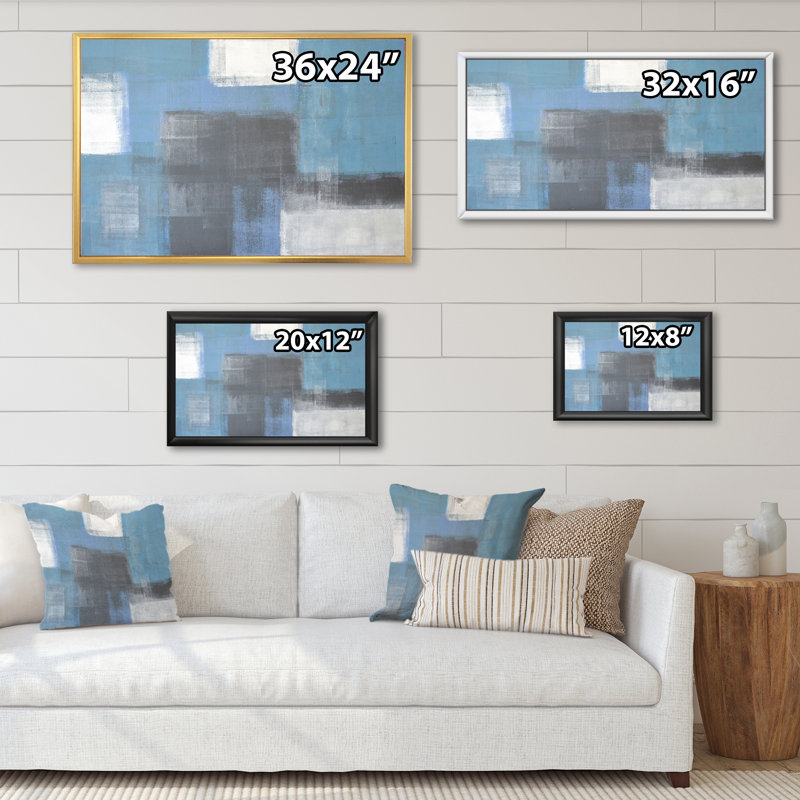 «Gray Meets Blue Modern Art II», reproduction de Marmont Hill, H 8 po x l 12 po x P 1 po, Toile avec cadre flottant noir