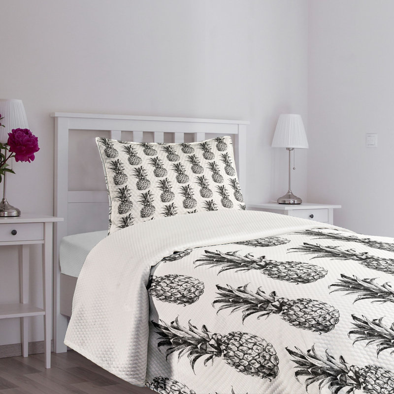 White Quilted Twin Bedspread Set with Pillow Sham