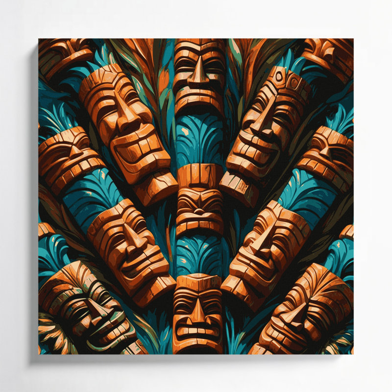 Tiki hawaïen, art mural sur toile brun, H 12 po x l 12 po
