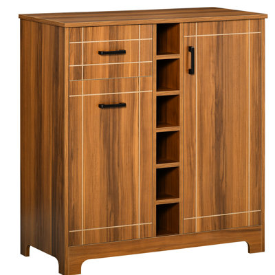 6 Bottles Wine Cabinet - Sideboard With Glass Holder & Drawer, Brown Bottles, Holders,