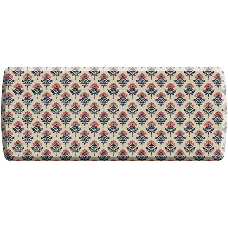Anti-Fatigue Kitchen Comfort Mat, Blockprint Garden Pattern In Indigo Blossom, Indigo Blossom, Runner 20" x 48"