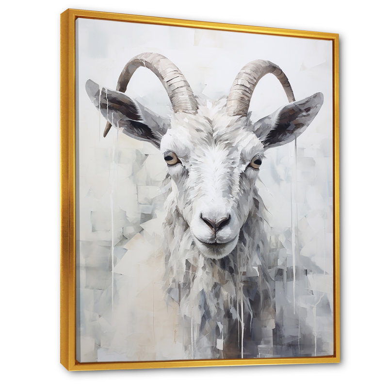 Dos et chèvre blanche sur toile, Cadre flottant doré, H 32 po x l 24 po x P 1 po