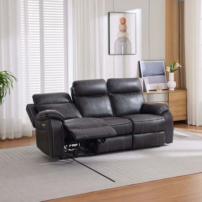 Ryansh 3 Seater Faux Leather Electric Reclining Sofa