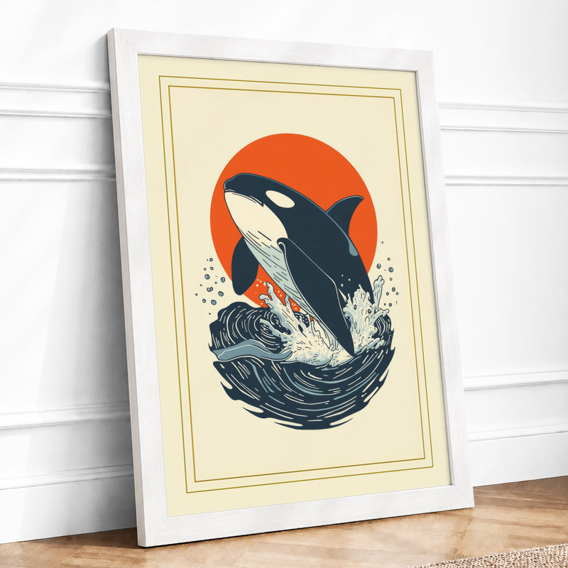 Breaching Orca Coastal - Framed Print, A2 - 59.4 x 42.0 cm, White
