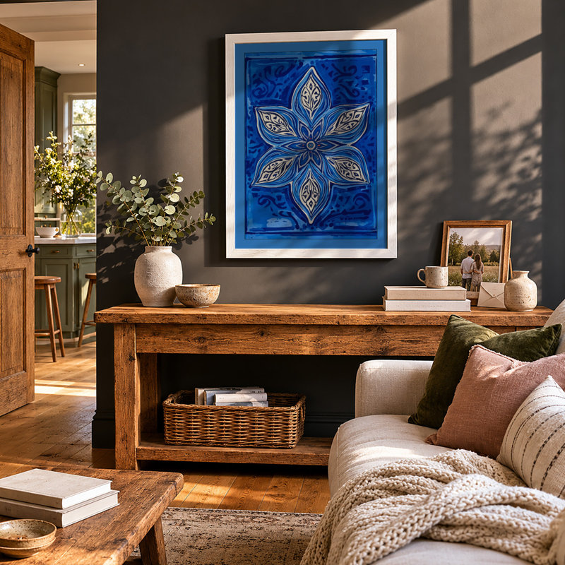 Golden Star Motif Art Deco - Framed Print, A1 - 84.1 x 59.4 cm, White