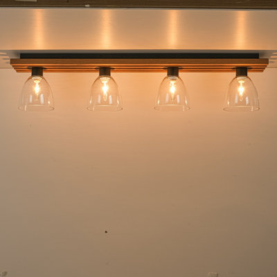 Plafonnier encastré linéaire avec cadre en bois 4 lumières Lumina