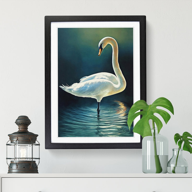 Swan Expressionism - Single Picture Frame Print, Black, 64cm H x 46cm W x 2cm D