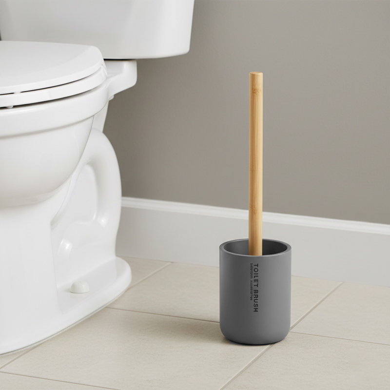 Ensemble de porte-brosse de toilette Willis Chic Matte avec poignée en bambou naturel, Gris