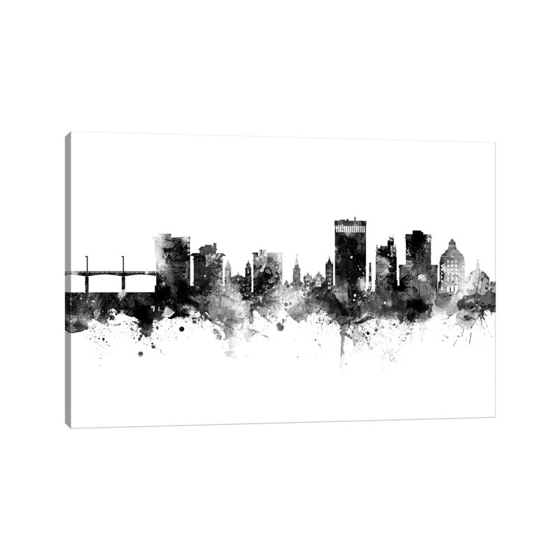«Asheville North Carolina Skyline Black and White» par Michael Tompsett, impression sur toile tendue