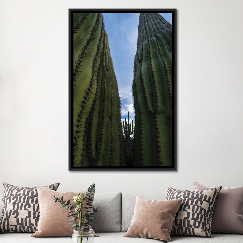 Cactus encadré - reproduction d'art murale - toile encadrée, 60 po x 40 po, Toile avec cadre, Noir