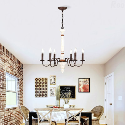 Chandelier - Retro Style White & Rust Color, 6 Light (E12 No Include Bulb) Pendant Light Fixtures
