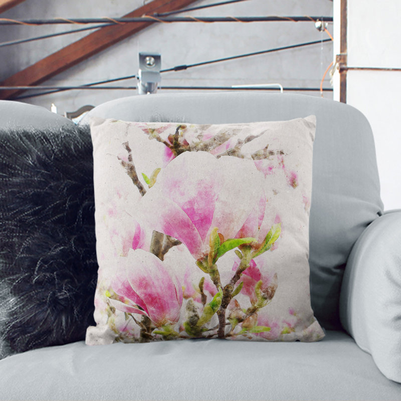 Pink Magnolia Blossom Flowers Scatter Cushion, 40cm H x 40cm W x 15cm D