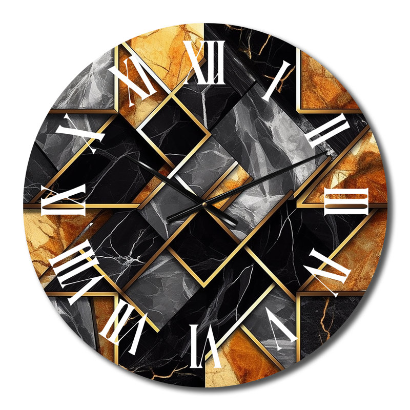 Horloge murale en marbre et granit avec touches dorées, Petit