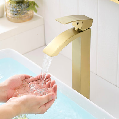 Robinet de lavabo à cartouche en or brossé pour robinet de lavabo, poignée à un trou