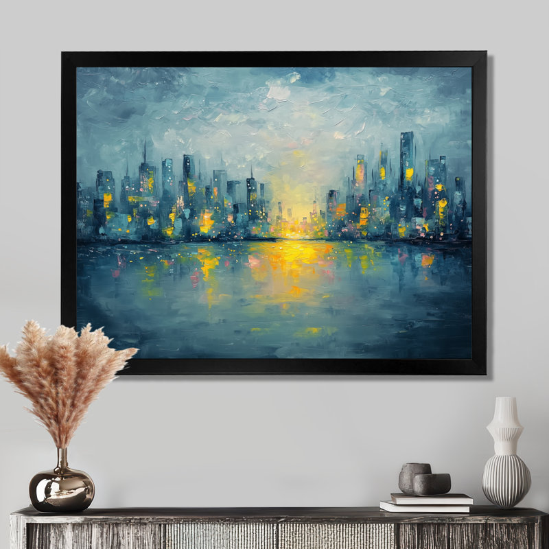 «Urban Pulse Of Dreaming Cityscape I», reproduction d'art sur toile, Cadre simple, Noir, H 12 po x l 20 po