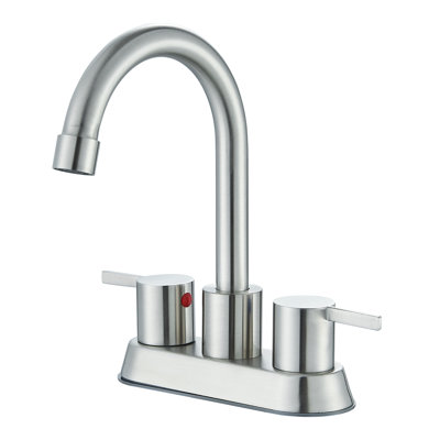4 Inch 2 Handle Centerset Lead-Free Bathroom Sink Faucet, with Copper Pop Up Drain and Water Supply Lines Brushed Nickel 