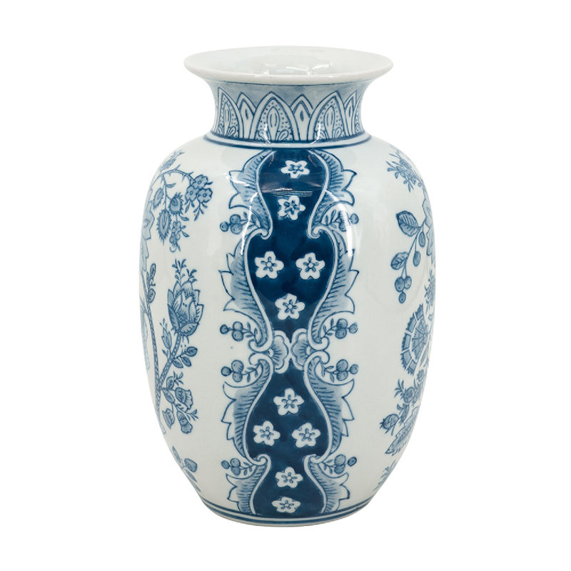 Vase en porcelaine avec motifs floraux - 5 po de diamètre 0,5 po x 8,7 po - bleu / blanc