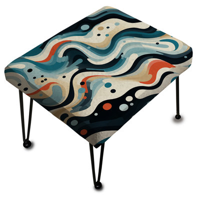 Blue And White Futuristic Vibes Striped Pattern - Geometric Rectangle Ottoman