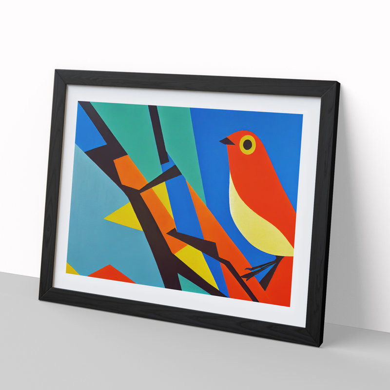 XH1022-7516X Robin Bird Abstract Vol.1 - Single Picture Frame Painting, Black , 46cm H x 64cm W x 2cm D