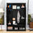 Multi-Functional Hall Tree With Adjustable Shelves, 7 Hooks and Side Cabinets-1535878382