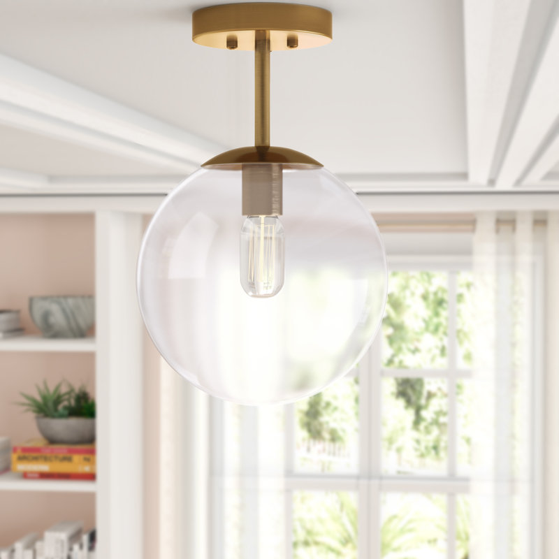 Luminaire sphère suspendu 1 lumières simple Cournoyer, Laiton brossé, Transparent