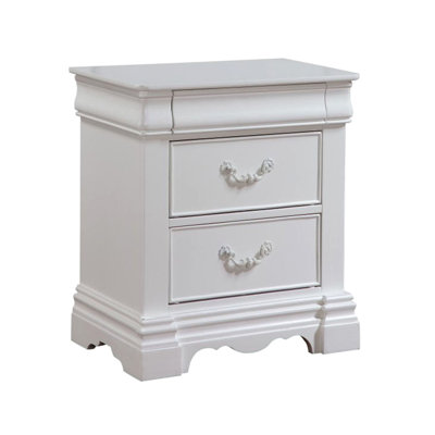 Table de chevet 3 en bois de pin blanc pour la chambre à coucher - Revêtement en feutre et matériaux avec glissières de tiroir lisses à 3 tiroirs