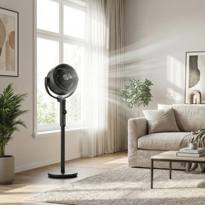 Standing Fan With Remote, 8 Speeds, Quiet Operation, Oscillating Air Circulator For Bedroom, LED Display, Black