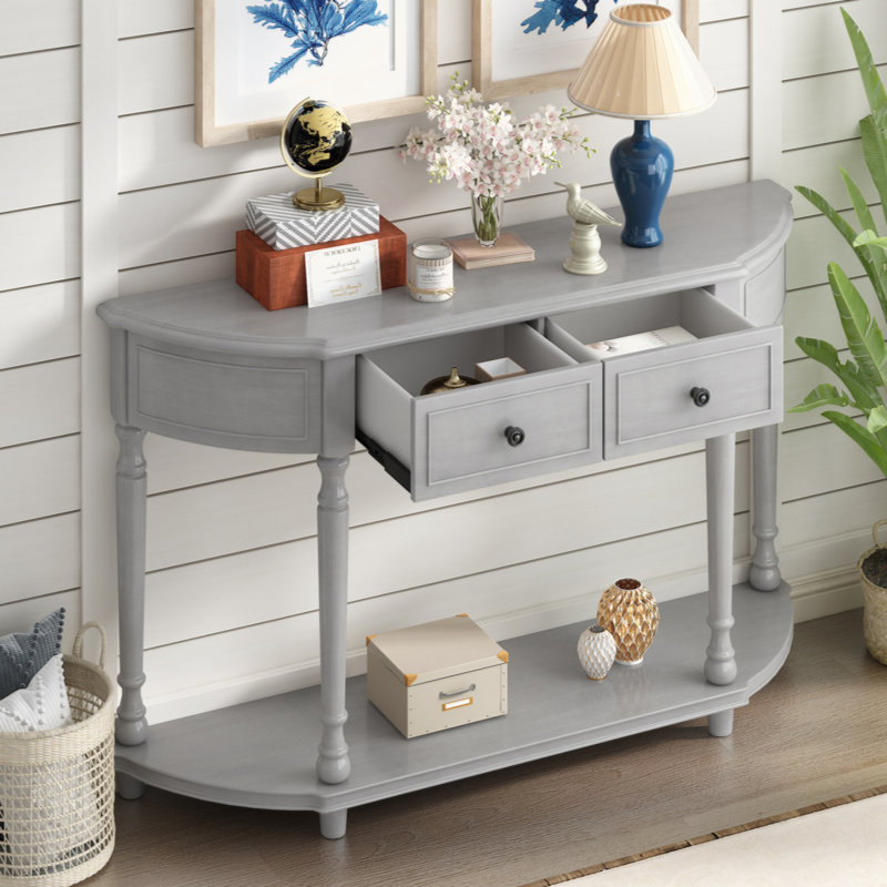 Console, table d'entrée, table de vestibule avec tiroirs et tablette de rangement Culverhouse, Gris délavé