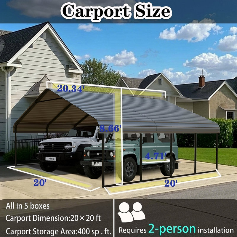 Abri d'auto 20 x 20 robuste - Solution parfaite pour les véhicules, bateaux et équipements - Durable, toutes saisons, assemblage rapide - Spacieux, sécuritaire, renforcé