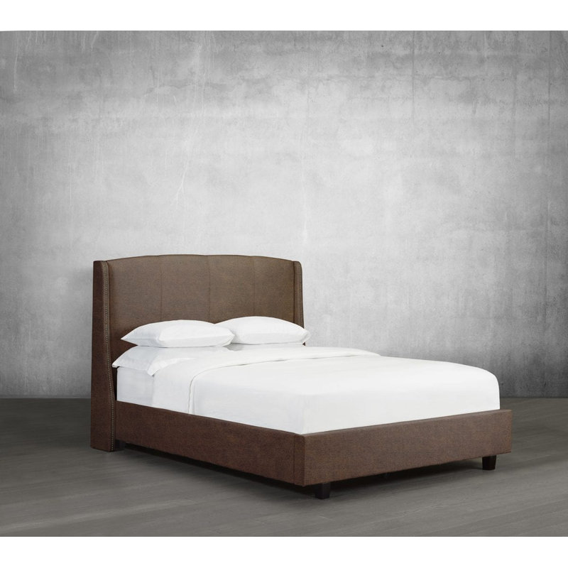 Lit plateforme tapissier Stonge, Très grand, Similicuir - caramel