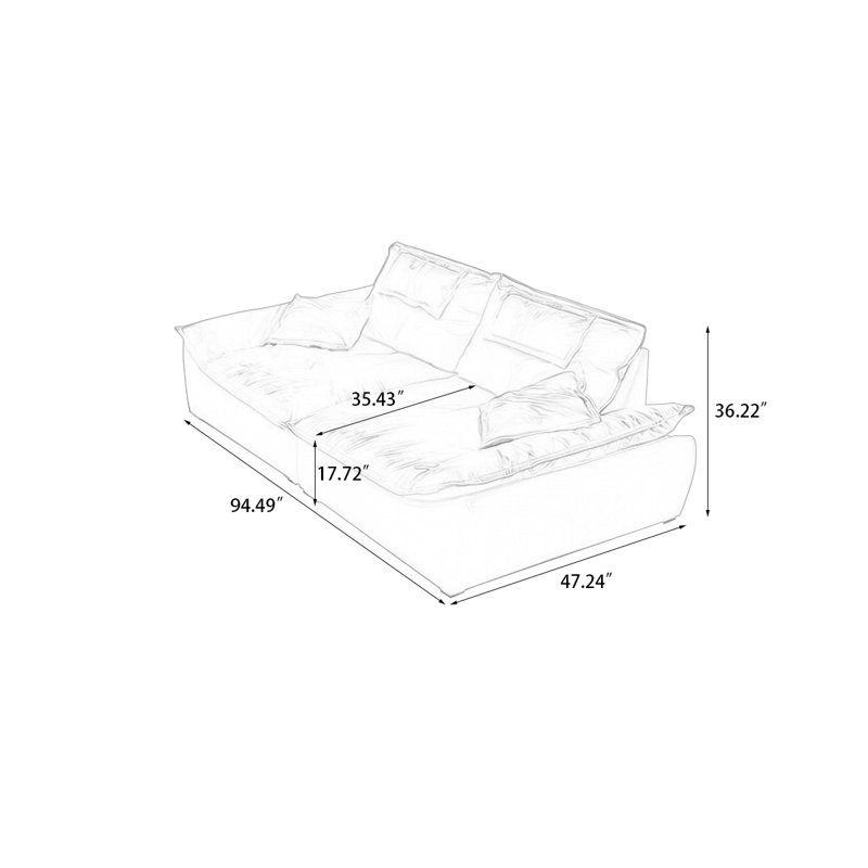 Canapé modulaire en polyester blanc crème, 3, H 36,22 po x l 94,49 po x P 47,24 po