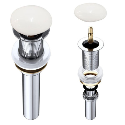  Push Pop Up Basin Waste Plug - Unslotted Suitable for Sink Without Overflow - Rising Round Ceramic Push Button