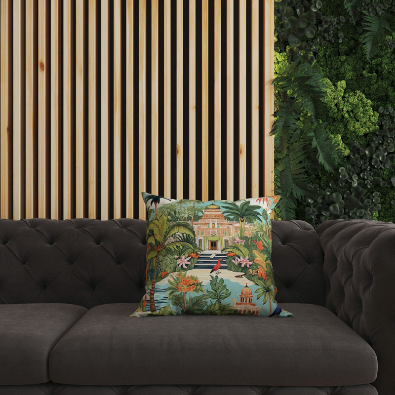 Coussin Divine Foliage, H 18 po x l 18 po, Vert / orange