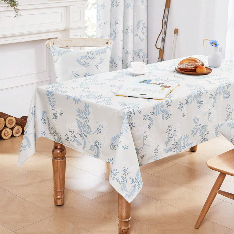 Bouguet Patterned Tablecloth, 1 PCS, 54" x 72", Light Greyish Blue