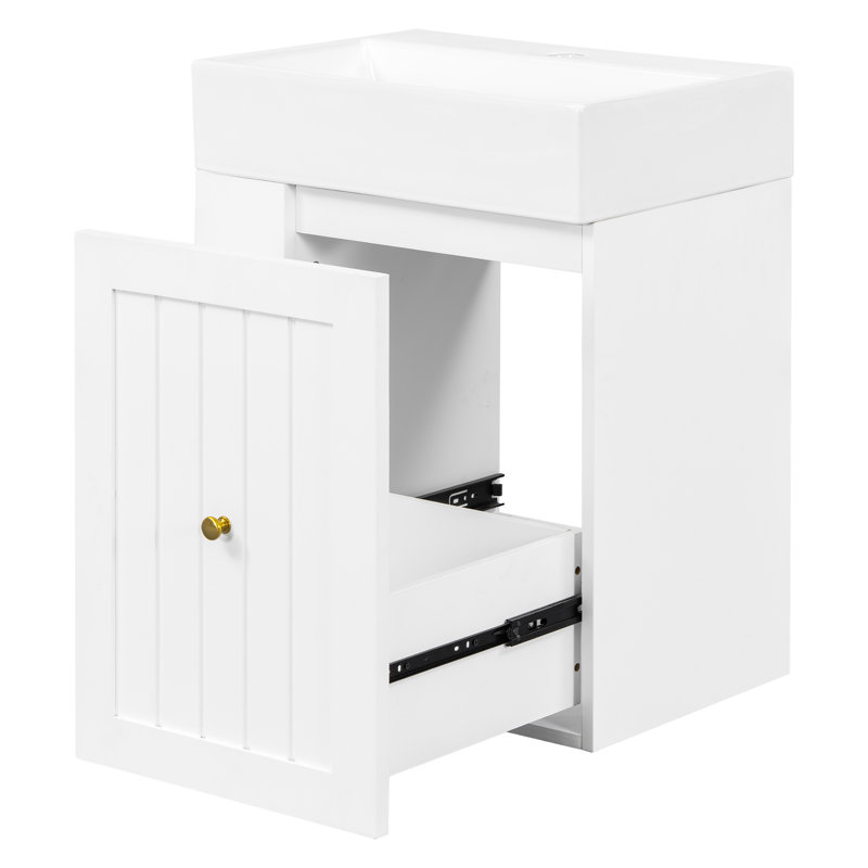 Meuble-lavabo compact de 20 po avec lavabo en céramique et armoire de rangement en MDF - Conception flottante moderne pour les petites salles de bain