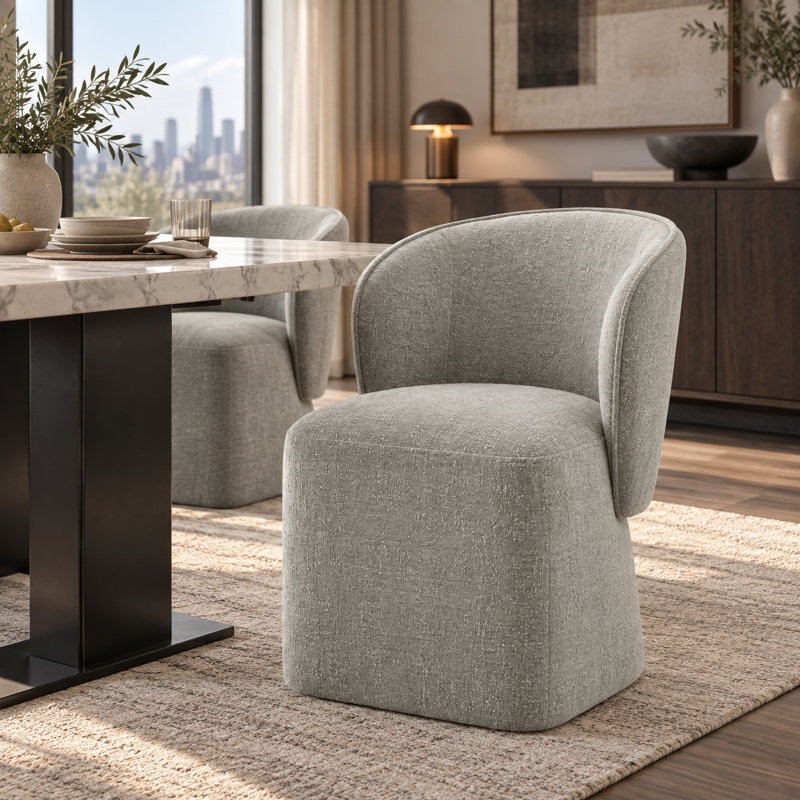 Chaise rembourrée Niha, Chenille gris moelleux
