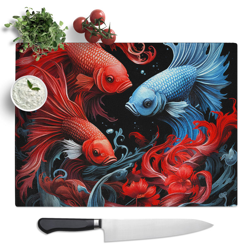 Siamese Fighting Fish Gothic Art No.2  Glass Chopping Board