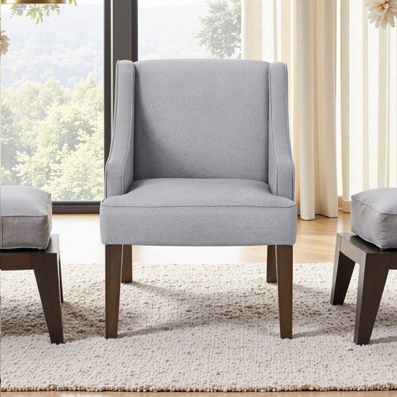 Fauteuil rembourré en tissu avec pieds en bois massif pour le salon, Gris